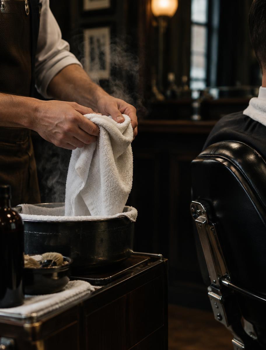 Barber preparing a steaming hot towel
